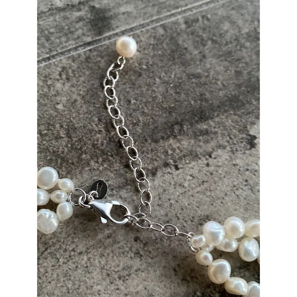 Necklace Pearls Rhodonite Three Strands 17”+3” 925 Findings Artisan